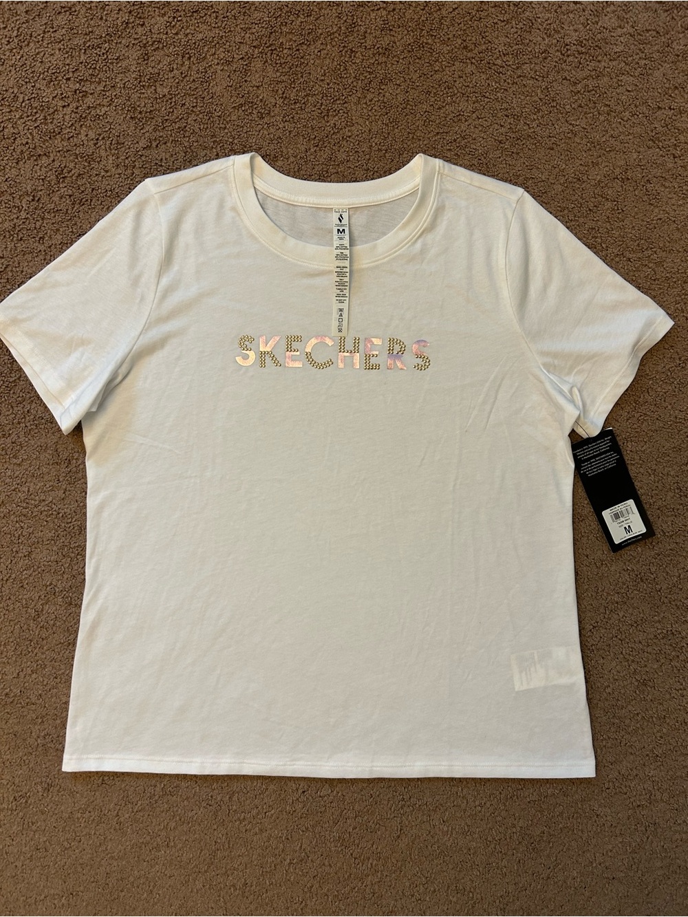 Skechers White Tee Shirt with Holographic Logo size M NWT